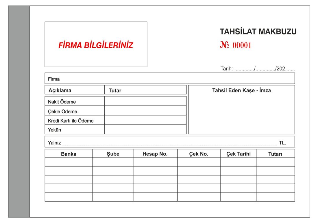 Firmaya özel baskılı tahsilat makbuzu örneği